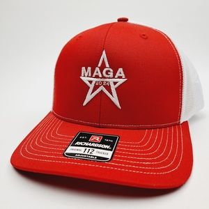 MAGA Trump 2024 Richardson 112 Trucker Mesh Snapback Hat Cap red